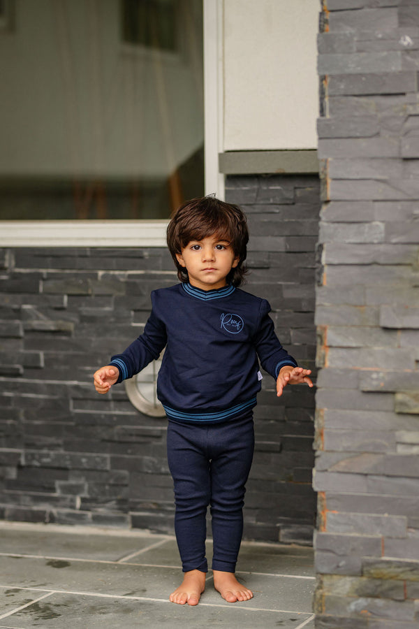 Navy Varsity Set for babies, featuring playful design, perfect for toys and entertainment. Angle 2 view.