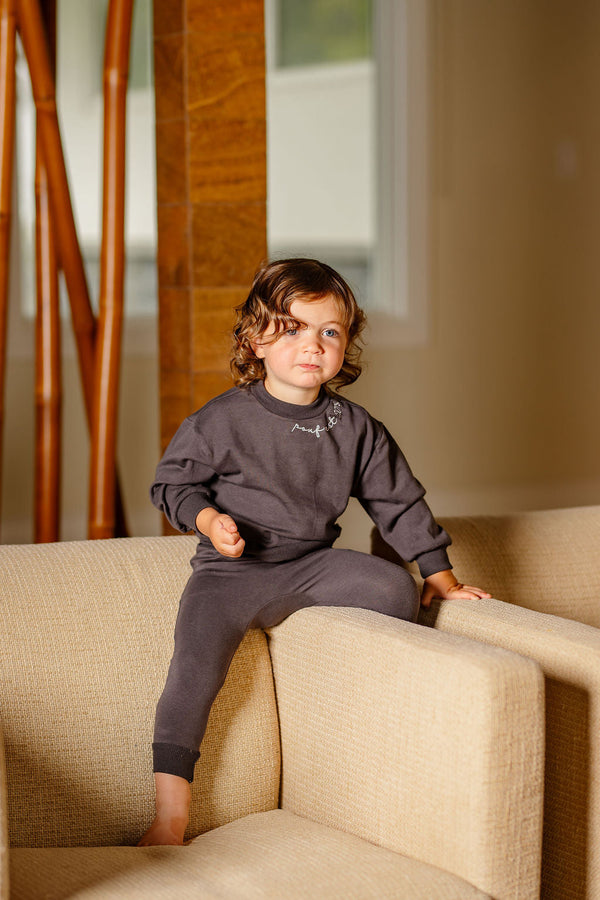 POUF Embroidered Set- Dark Grey