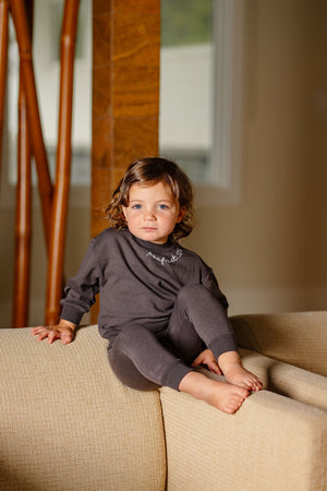 POUF Embroidered Set- Dark Grey