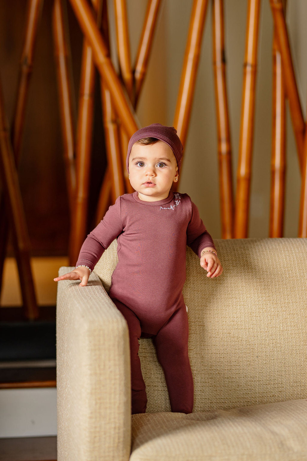 POUF Embroidered Footie- Berry