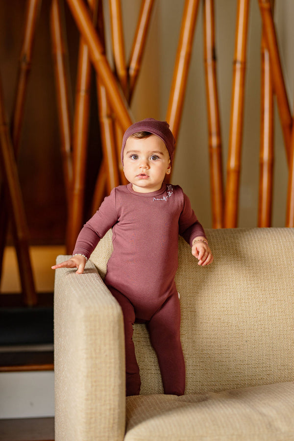 POUF Embroidered Footie- Berry