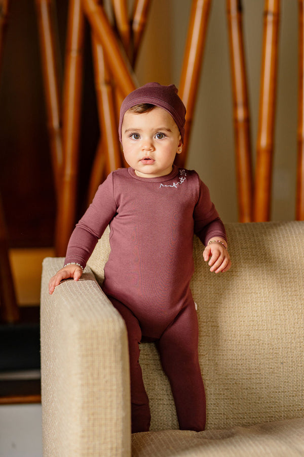 POUF Embroidered Footie- Berry