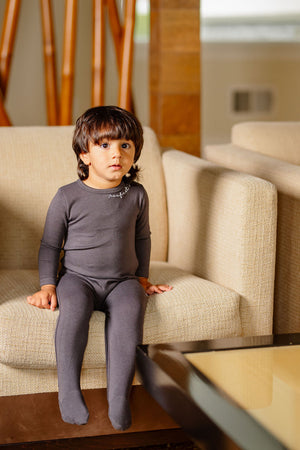 POUF Embroidered Footie- Dark Grey