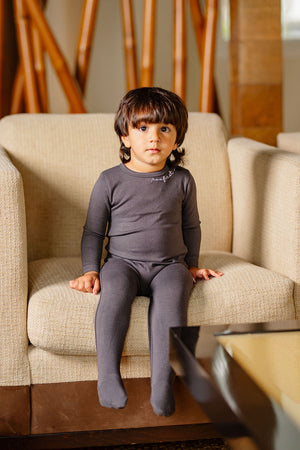 POUF Embroidered Footie- Dark Grey