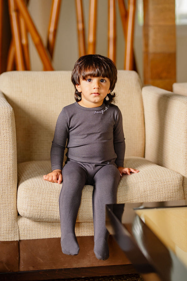 POUF Embroidered Footie- Dark Grey