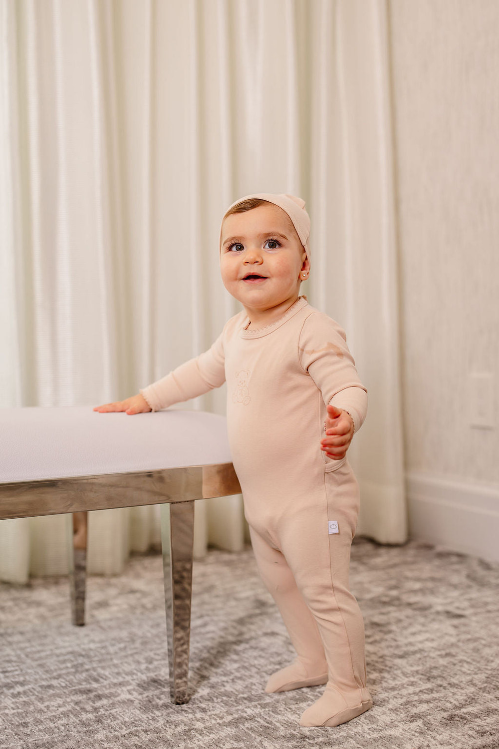 Vintage Bear Footie- Pink