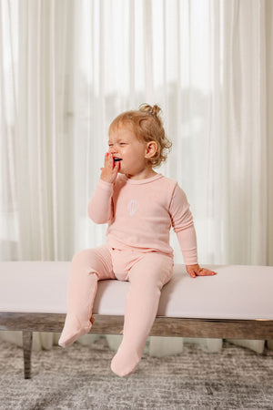 Velour Embroidered Footie- Pink