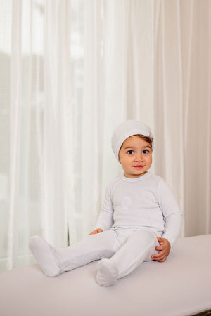 Velour Embroidered Footie- Blue