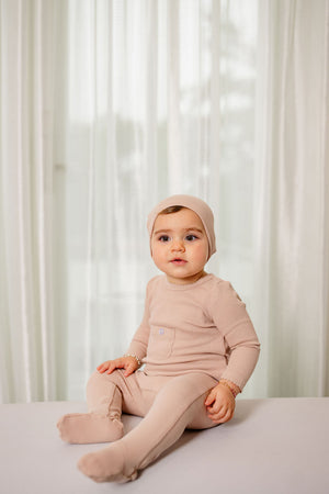 Ribbed Pocket Footie- Dusty Pink