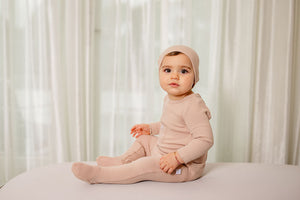 Ribbed Pocket Footie- Dusty Pink