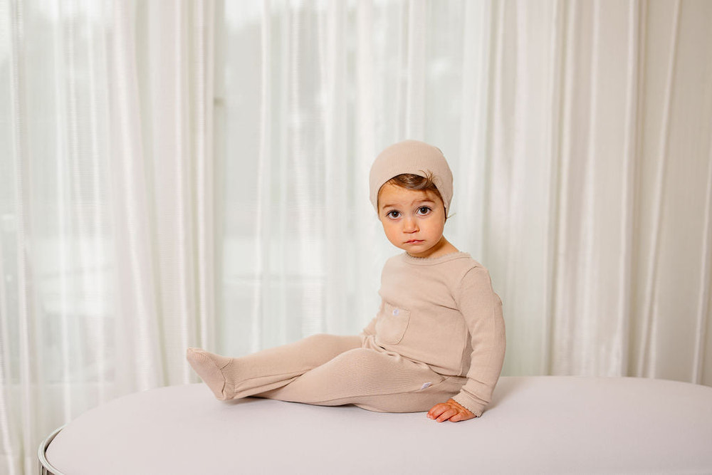 Ribbed Pocket Footie- Taupe