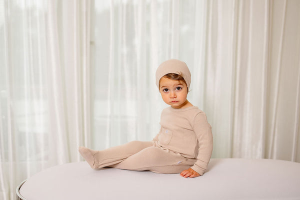 Ribbed Pocket Footie- Taupe