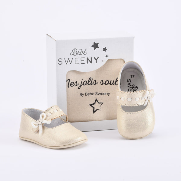 Baby Girls Gold Leather Pre-Walker Shoes | Scalloped Edge