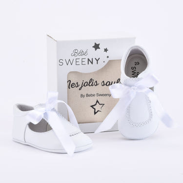 Girls White Leather Pre-Walker Shoes - MOOGCO Baby