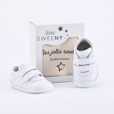 Boys White Leather Pre-Walker Trainers - MOOGCO Baby
