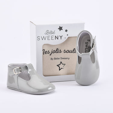 Boys Grey Patent Leather Pre-Walker Shoes - MOOGCO Baby