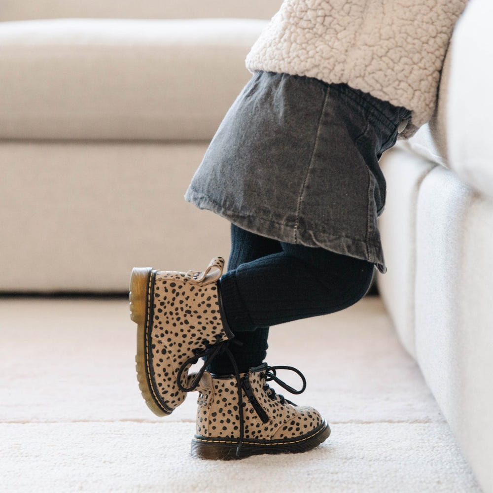 Cheetah combat boot for babies, stylish and durable footwear for little adventurers.