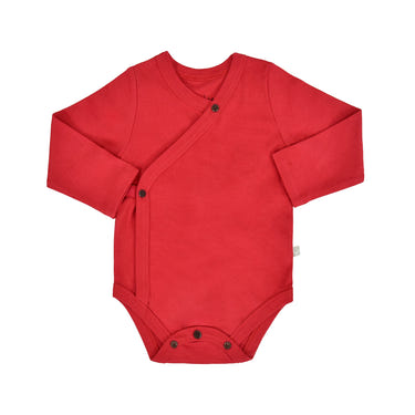 Scarlet red long sleeve bodysuit for babies, perfect for comfort and style.