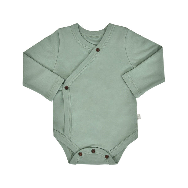 Basil Green long sleeve bodysuit for babies - soft, stylish, and comfortable for everyday wear.