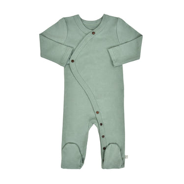 Basil Green baby footie one-piece, soft fabric, perfect for comfort and style.