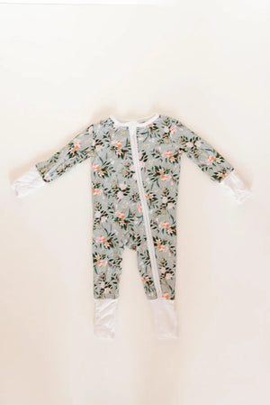Bamboo Baby Clothes - Convertible Jumpsuit 0-3 Months - Botanical - MOOGCO Baby