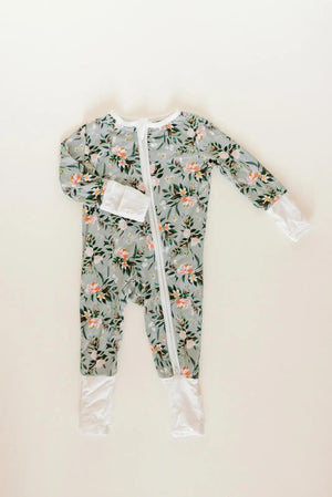 Bamboo Baby Clothes - Convertible Jumpsuit 0-3 Months - Botanical - MOOGCO Baby