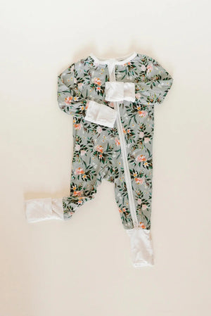 Bamboo Baby Clothes - Convertible Jumpsuit 0-3 Months - Botanical - MOOGCO Baby