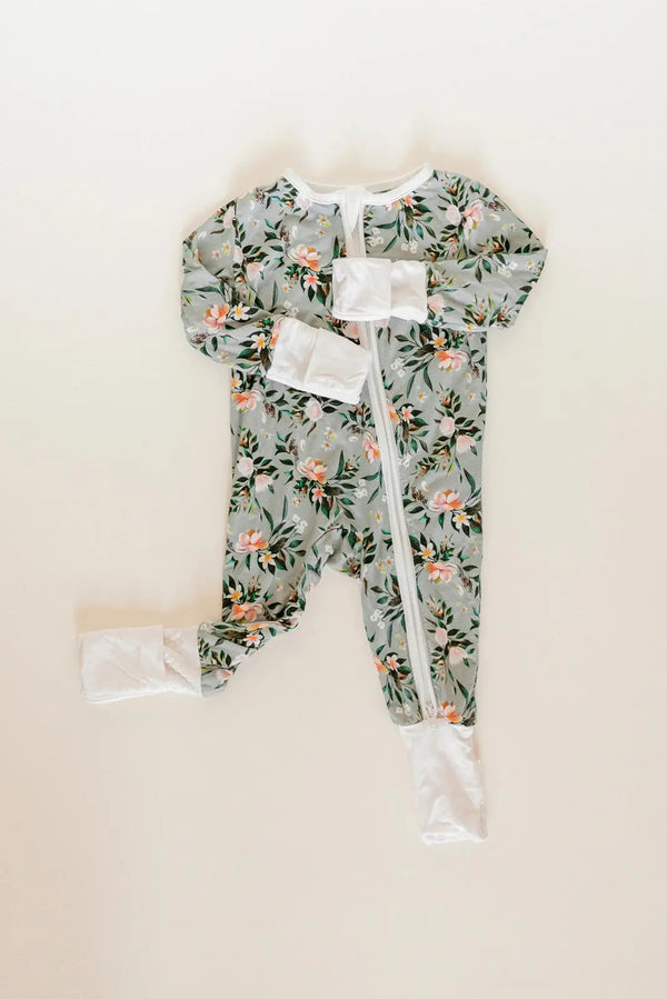 Bamboo Baby Clothes - Convertible Jumpsuit 0-3 Months - Botanical - MOOGCO Baby