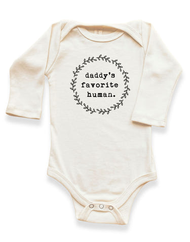 Daddy's Favorite Human Organic Long Sleeve Bodysuit for babies, soft and stylish, perfect for everyday wear.