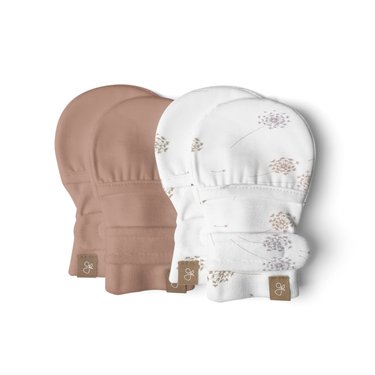 Stay On 2-Pack Mitts in High Prairie and Dandelion for babies, ensuring comfort and style.