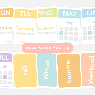 "Colorful calendar flashcards and magnets for early learning and sensory play for babies and toddlers."