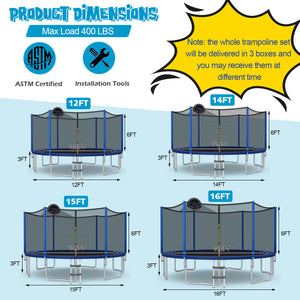 15/16 feet outdoor trampoline with enclosure net, perfect for safe recreational fun for kids.