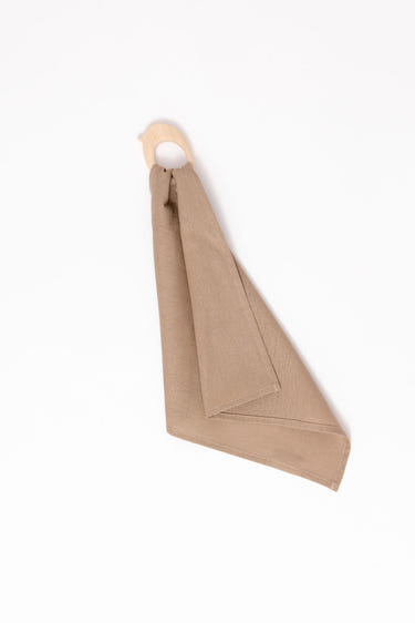 Desert Lark Linen + Maple Ring Teether for babies, safe and stylish for soothing gums.