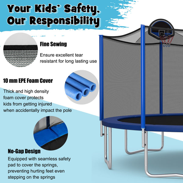 15/16 feet outdoor trampoline with enclosure net, perfect for safe recreational fun for kids.