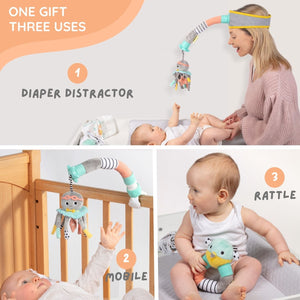 Dingle Dangle 3-in-1 Baby Gift Set displayed from angle 2, featuring colorful toys and accessories for infants.