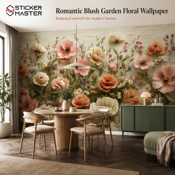 Romantic Blush Garden Floral Wallpaper Mural by Sticker Master