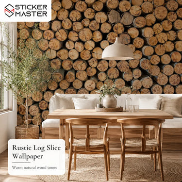 Rustic Log Slice Wallpaper / Realistic 3D Wood Wall Mural for Homes by Sticker Master