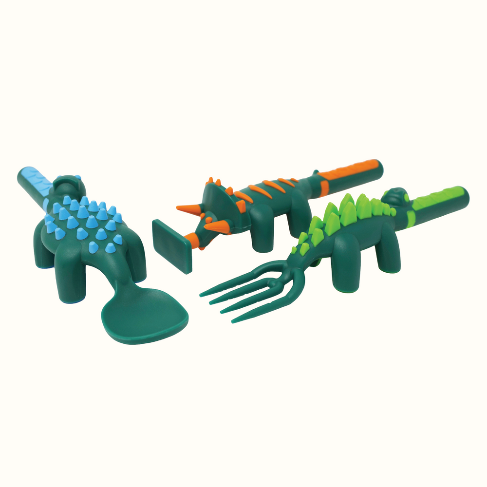 Set of 3 colorful baby utensils for easy feeding and mealtime fun. Perfect for toddlers learning to eat.
