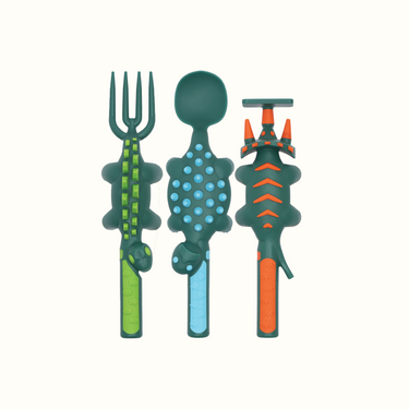 Set of 3 colorful baby utensils for easy feeding and mealtime fun. Perfect for toddlers learning to eat.