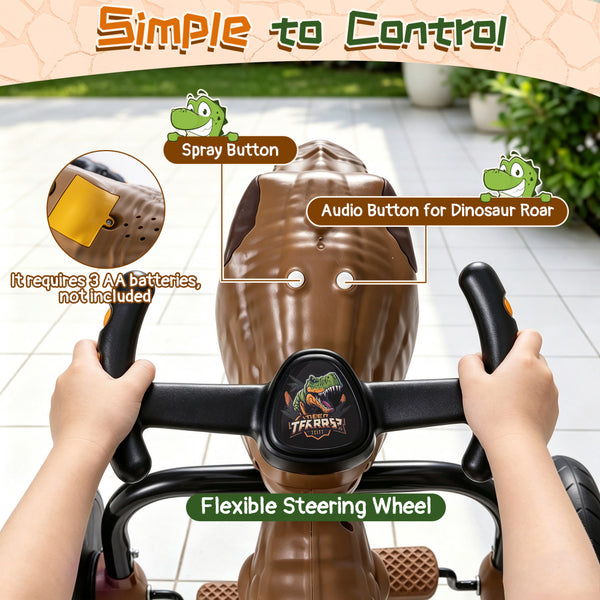 Dinosaur Drift Tricycle with Lights and Spray and 360-Degree Spin Mode