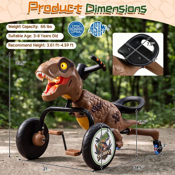 Dinosaur Drift Tricycle with Lights and Spray and 360-Degree Spin Mode