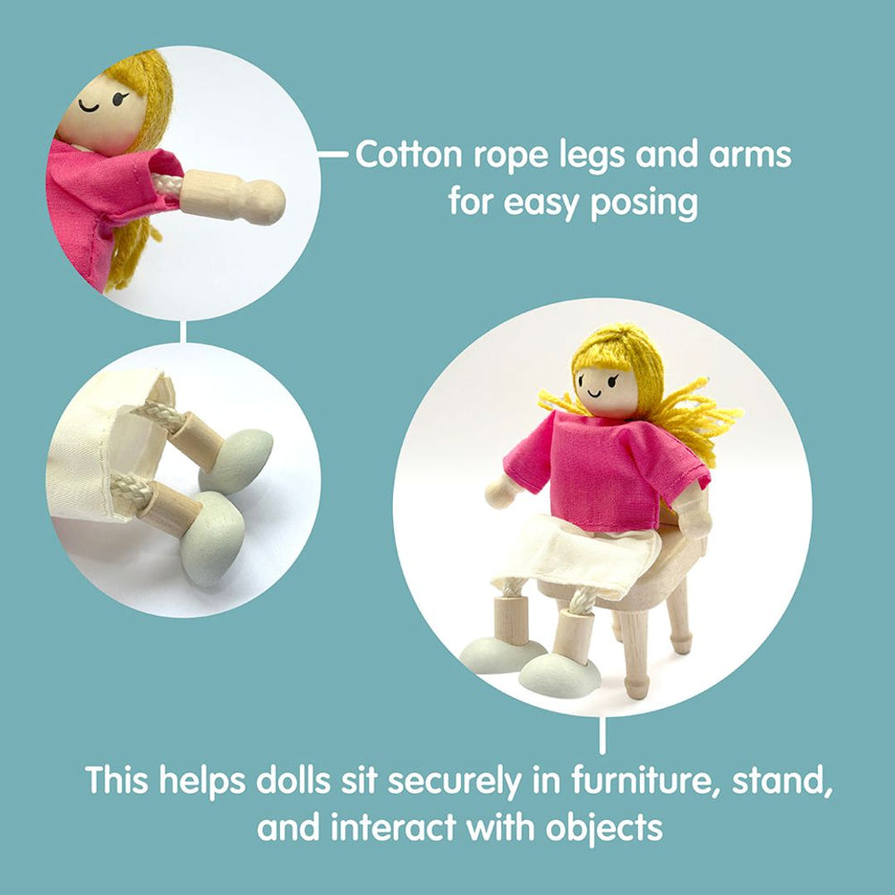 Medium skin tone girl dollhouse figure for imaginative pretend play, perfect for kids' creative adventures.