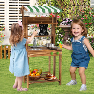 Double-Sided Mud Kitchen with Canopy and Chalkboard for 3+ Years Old