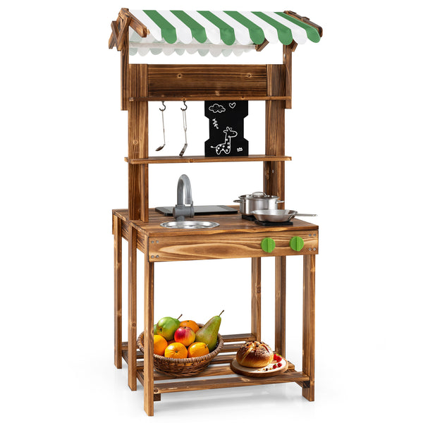 Double-Sided Mud Kitchen with Canopy and Chalkboard for 3+ Years Old