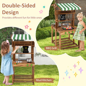Double-Sided Mud Kitchen with Canopy and Chalkboard for 3+ Years Old