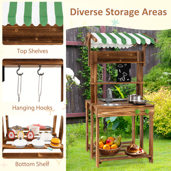 Double-Sided Mud Kitchen with Canopy and Chalkboard for 3+ Years Old