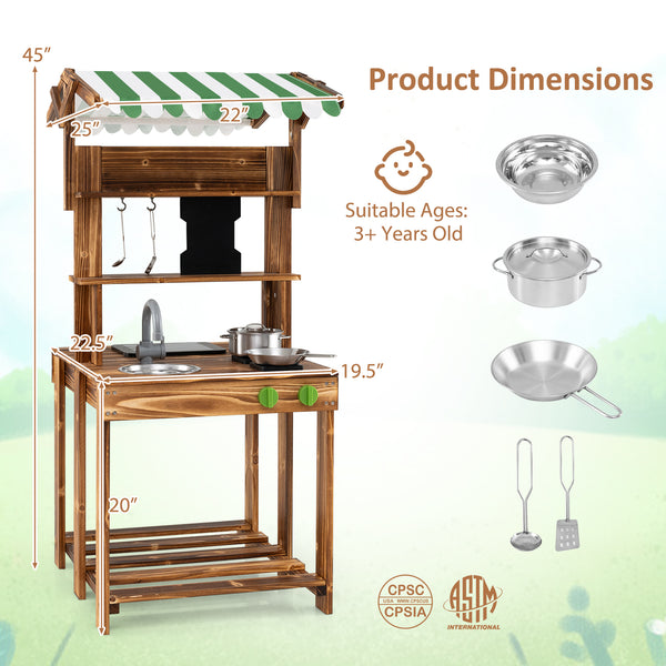 Double-Sided Mud Kitchen with Canopy and Chalkboard for 3+ Years Old