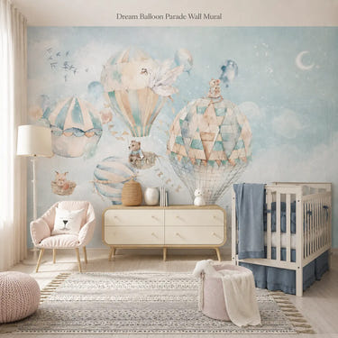 Dream Balloon Parade Wall Mural for Magical Nursery Decor
