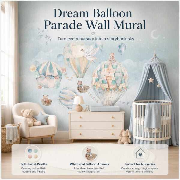 Dream Balloon Parade Wall Mural for Magical Nursery Decor
