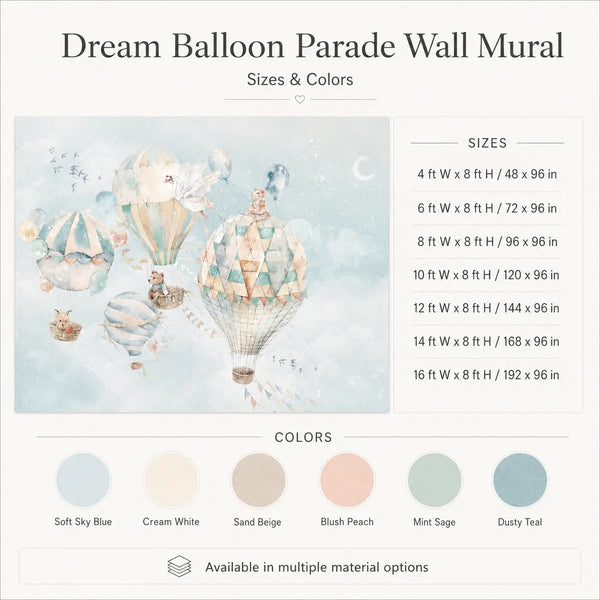 Dream Balloon Parade Wall Mural for Magical Nursery Decor